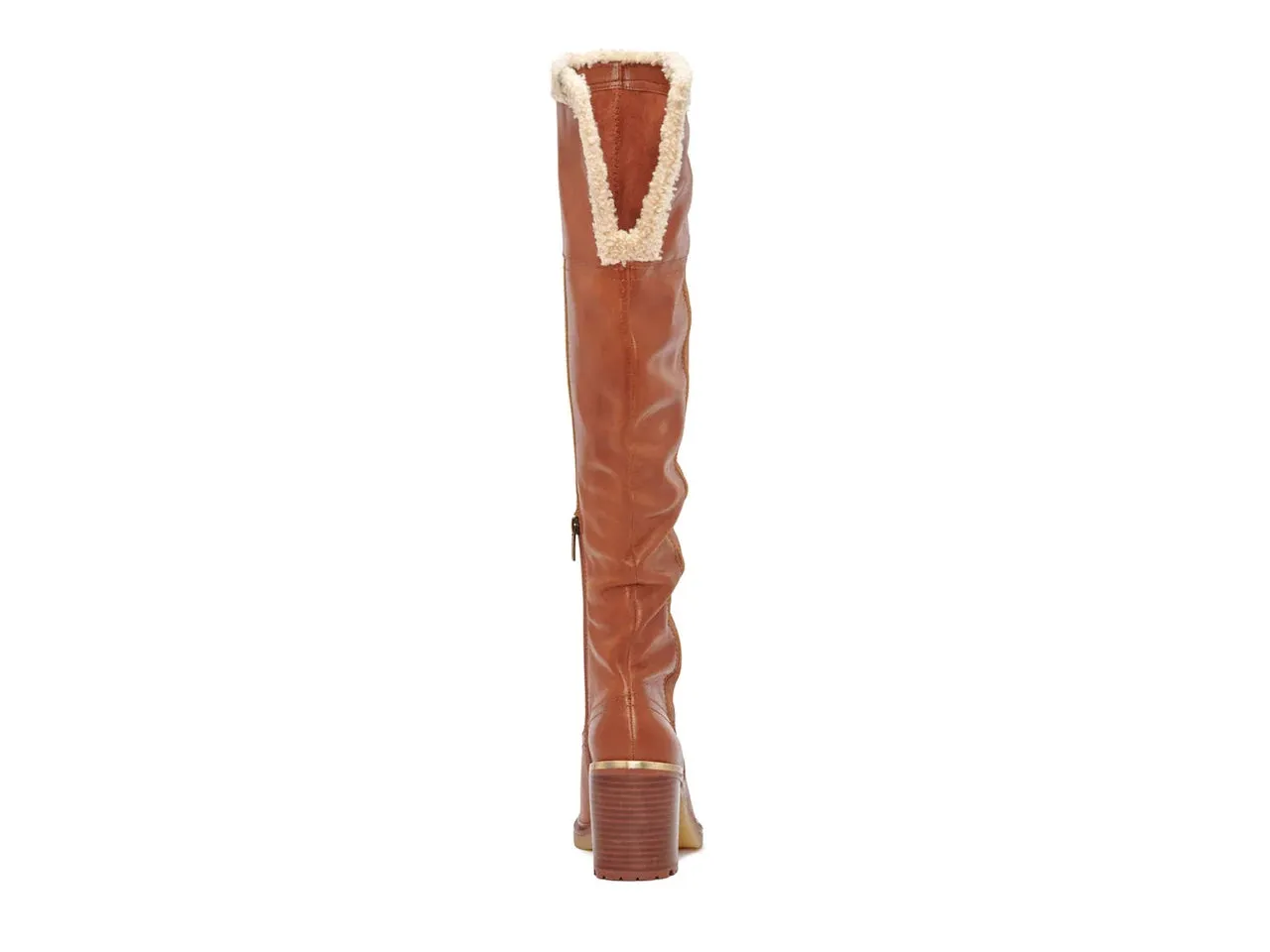 Vince Camuto Gambrel Warm Caramel Pull On Block Heel Fur Lined Over Knee Boot